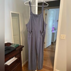 Blue sweatshirt material Overalls with Pockets